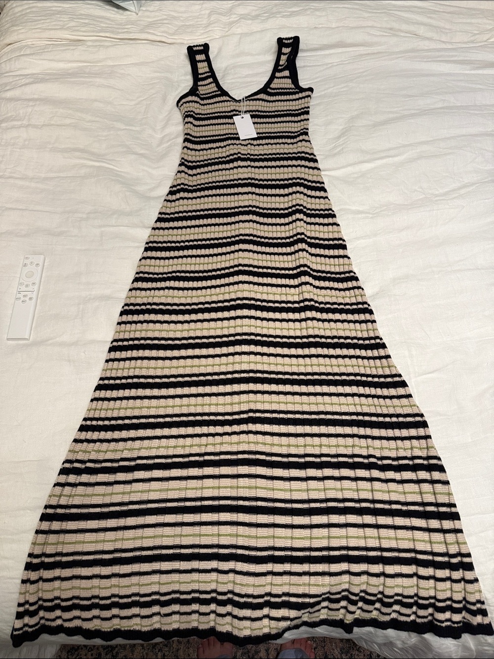 The Odell’s Sleeveless Striped Knit Dress in Cream and Black